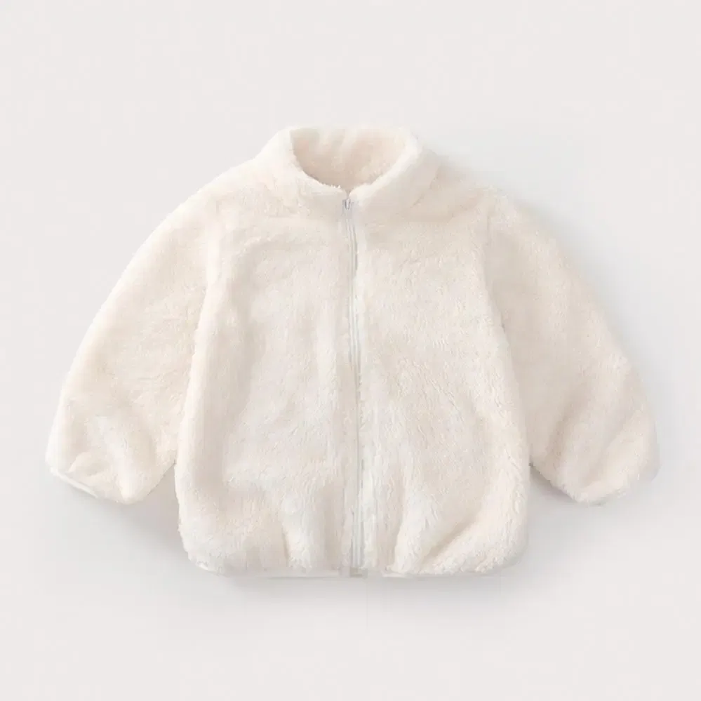 Color: Beige, Kid Size: 8T - Solid Color Fashion Children Plush Coat Autumn Winter Warm Baby Girl Boy Casual Jacket Greatcoat Kids Clothing Toddler Outerwear