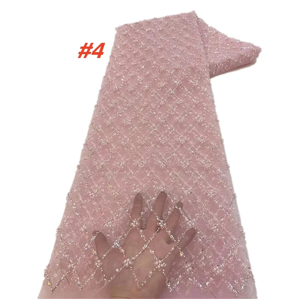 Gold African Sequins Lace Fabric 2025 High Quality French Nigerian Groom Lace Mesh Fabrics Beads For Sewing Dress Wedding Party