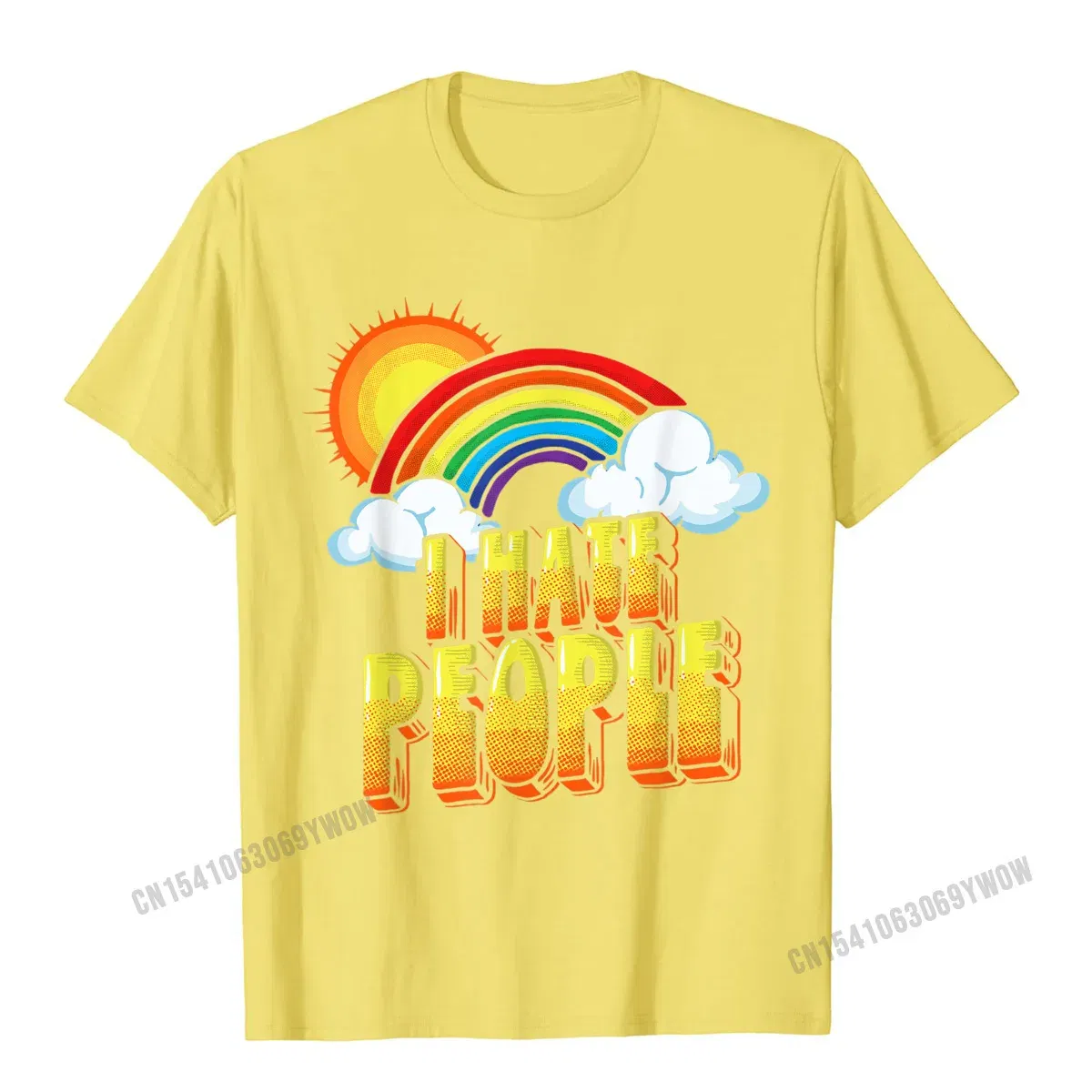 Color: Yellow, Size: XS?€old?‰ - I Hate People Funny Antisocial Vintage Rainbow T-Shirt Camisas Men Print Tops Tees Prevailing Cotton Men's T Shirt