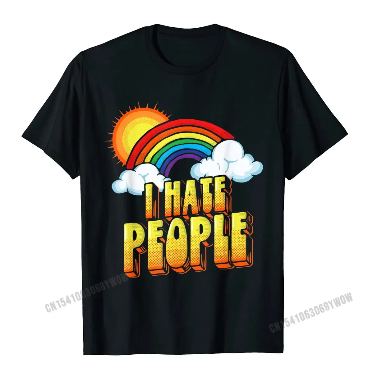 Color: Yellow, Size: XS?€old?‰ - I Hate People Funny Antisocial Vintage Rainbow T-Shirt Camisas Men Print Tops Tees Prevailing Cotton Men's T Shirt