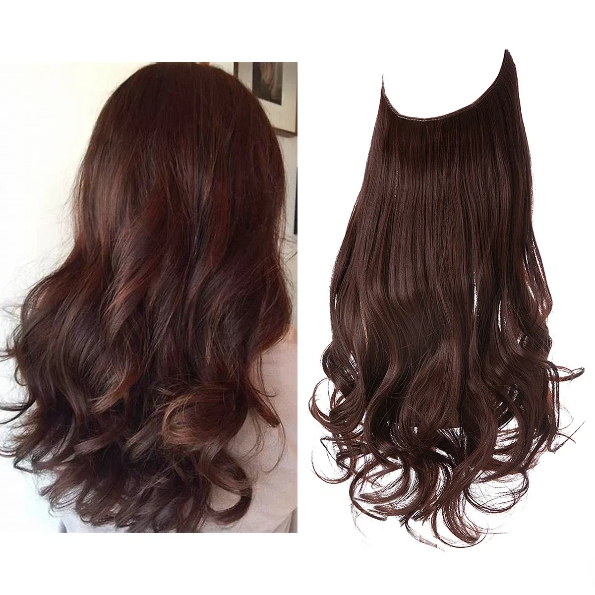Color: T1B/30, Stretched Length: 14inches - Synthetic No Clip Wave Hair Extensions Ombre Natural Black Blonde Pink One Piece False Hairpiece Fish Line Fake Hair Piece