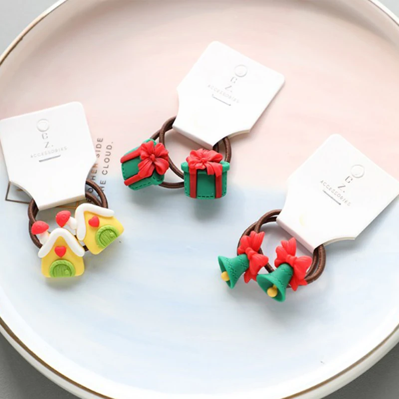 Color: Lavender - 2Pcs Cute Cartoon Christmas Elk Scrunchies Girls Hair Rope Ponytail Holder Elastic Hair Bands Hair Ties Fashion Hair Accessories