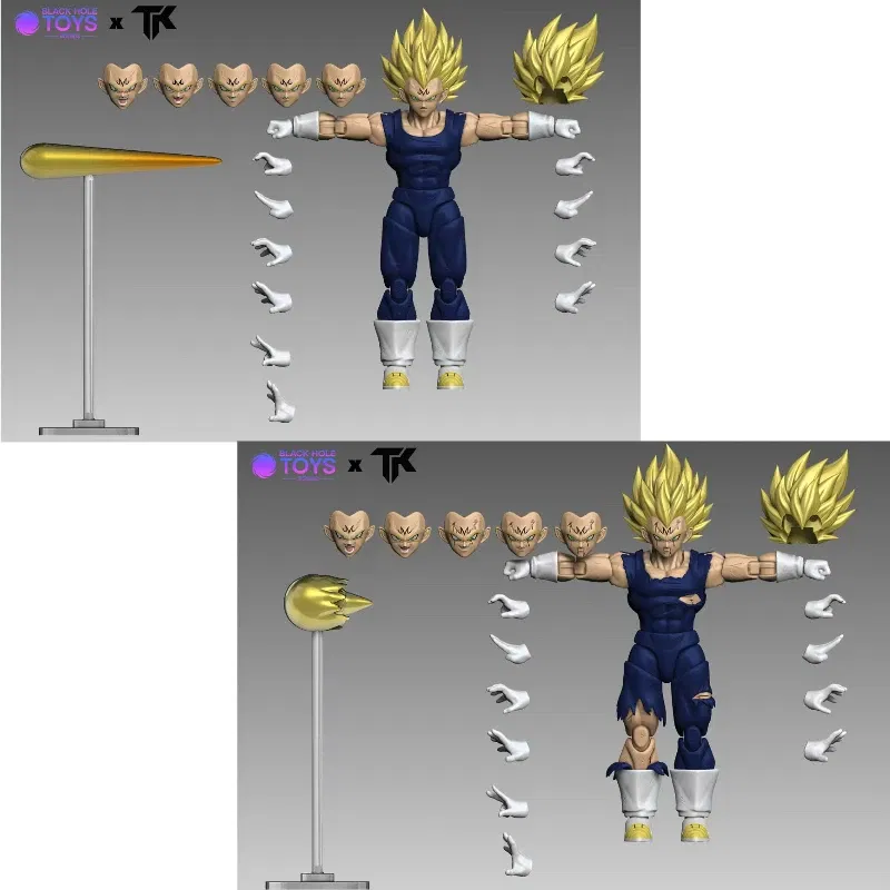 Black Hole Toys & TK Dragon Ball Z SHF Super Saiyan SSJ Majin Vegeta Battle Damage Vegeta Anime Action Figures