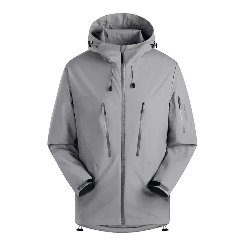 Color: Silver, Size: XXXL - Spring Autumn Men's Windbreaker Fashion Outdoor Mountaineering Travel Windproof Waterproof Hooded Jacket Slim Fit Versatile Coat