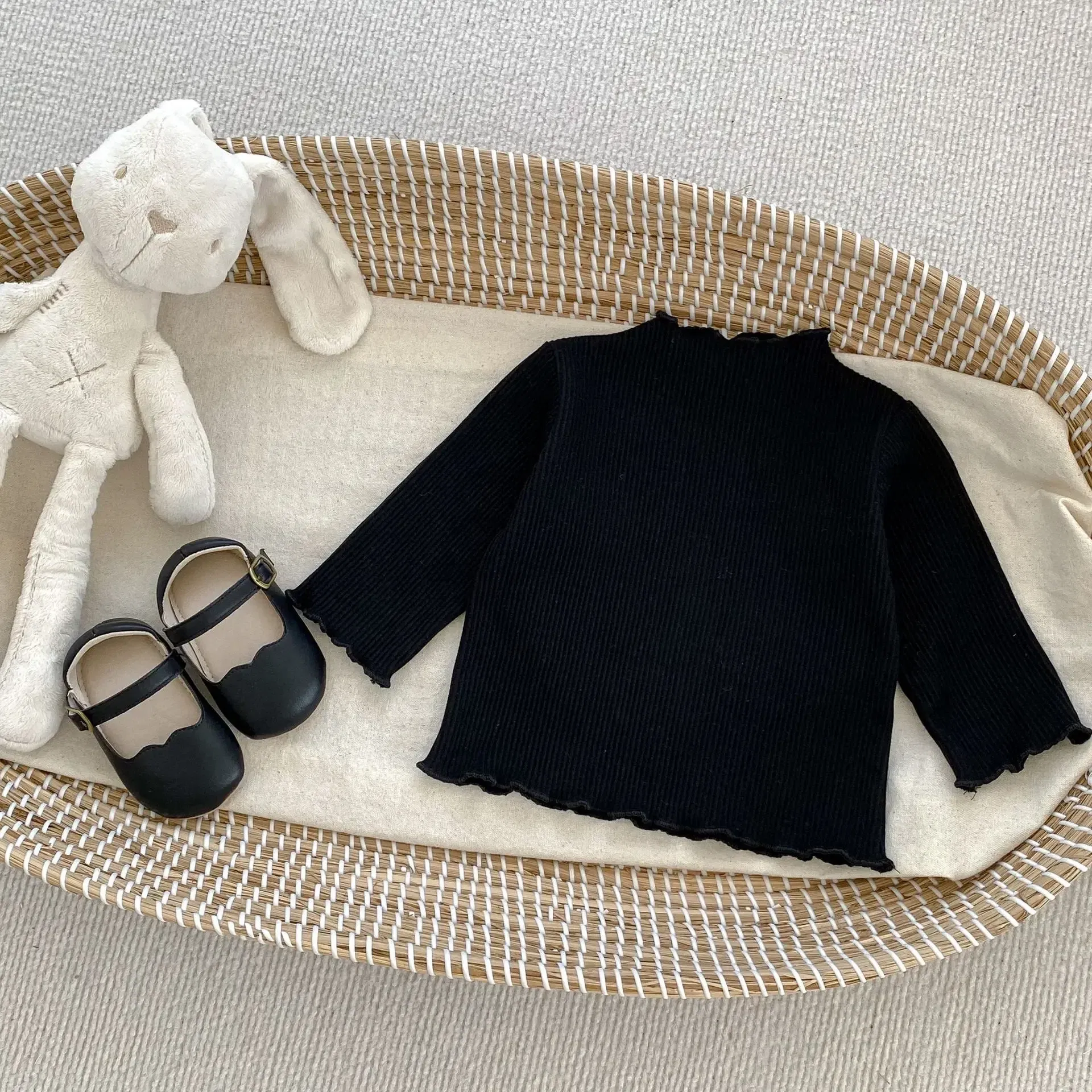 Color: Brown, Kid Size: 5 - New Baby Long Sleeve T Shirt Girls Cotton Casual Tees Infant Ruffled Versatile Shirts Kids Floral Striped Bottoming Tops