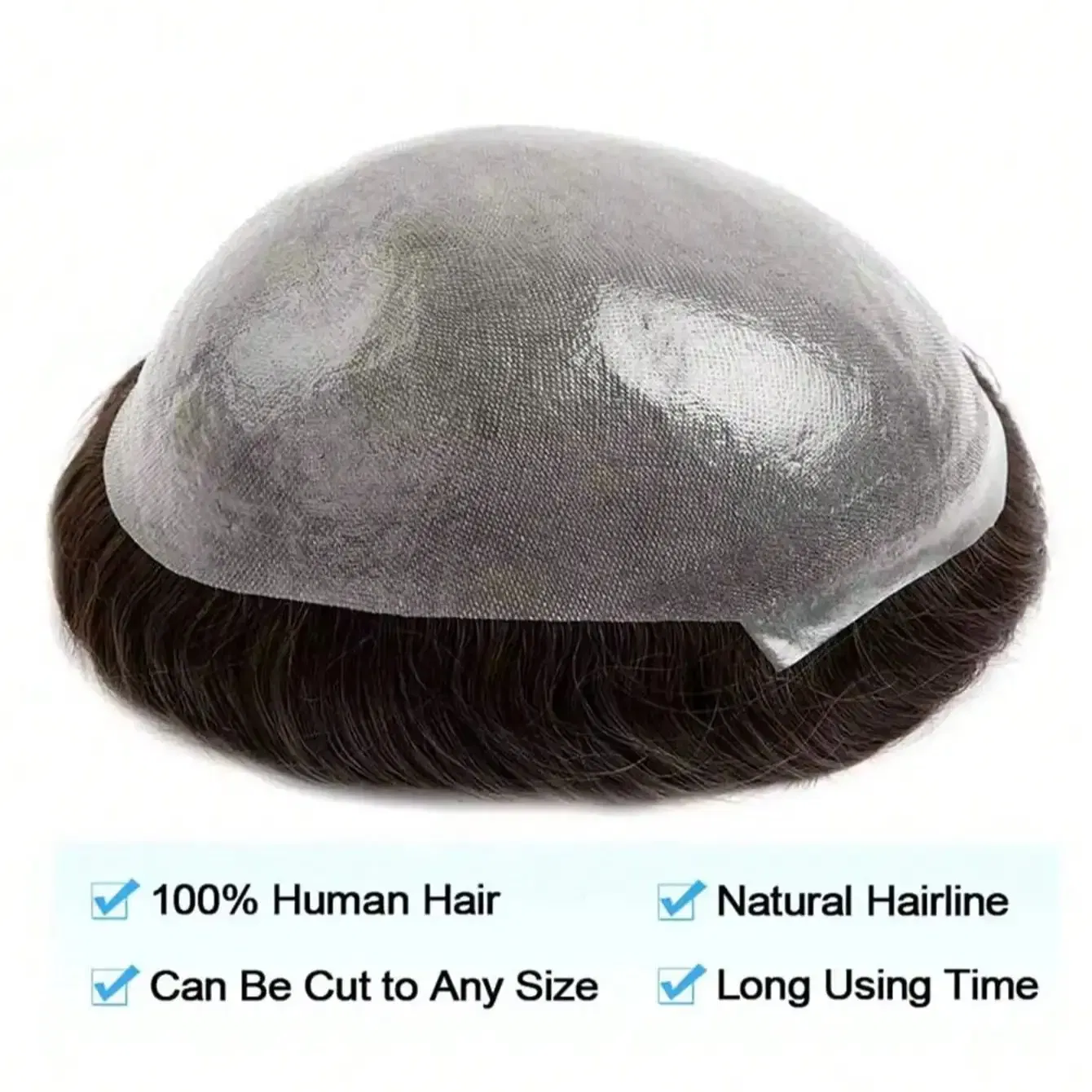 Poly Skin Toupee for Men Human Hair Pieces hair replacement System for Men Thin skin PU hair prosthesis