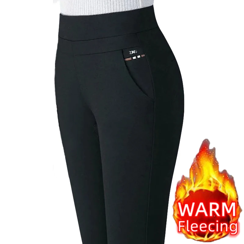 Color: black, Size: XXL - Thin & Thick Warm Winter Pencil Pants Womens Snow Plush Strench Lady OL SkinnyTrousers Femal Thichen Slim Clothing Leggings