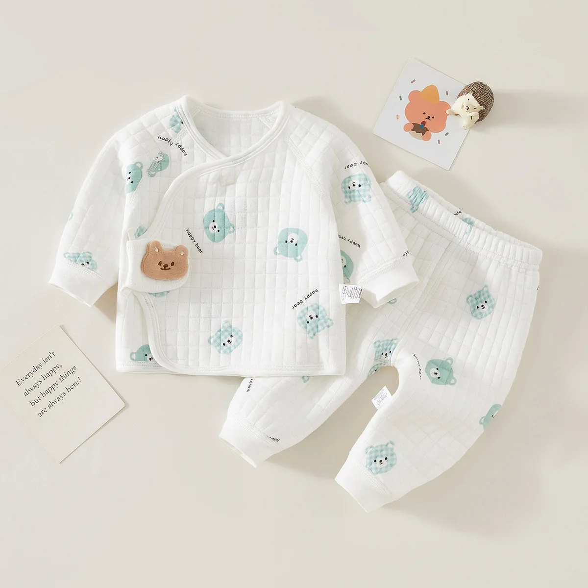 Color: forest green, Kid Size: 3M - Autumn Winter Thermal Underwear Suit Baby Clothing Sets Boys Girls Pajama Sets Baby Warm Sleepwear Cartoon bear Kids Clothes