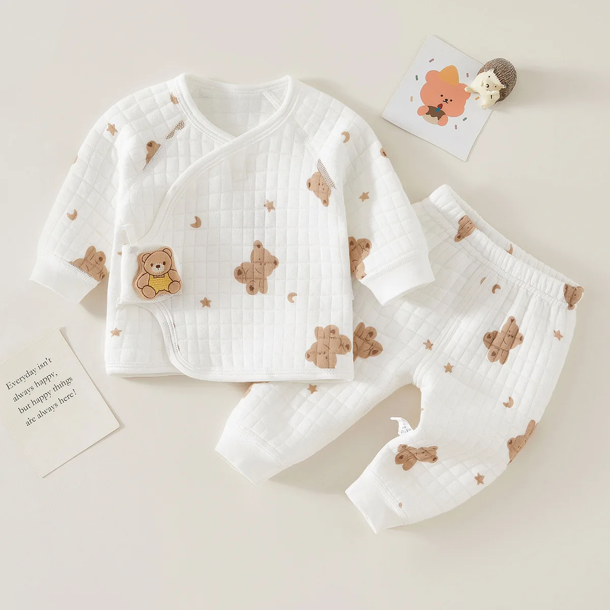 Color: forest green, Kid Size: 3M - Autumn Winter Thermal Underwear Suit Baby Clothing Sets Boys Girls Pajama Sets Baby Warm Sleepwear Cartoon bear Kids Clothes