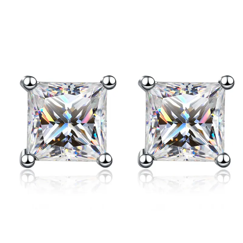 Metal Color: Light Yellow Gold Color - KNOBSPIN D Color Princess Cut Moissanite Earring s925 Sterling Sliver Plated with 18k White Gold Earrings for Women Fine Jewelry