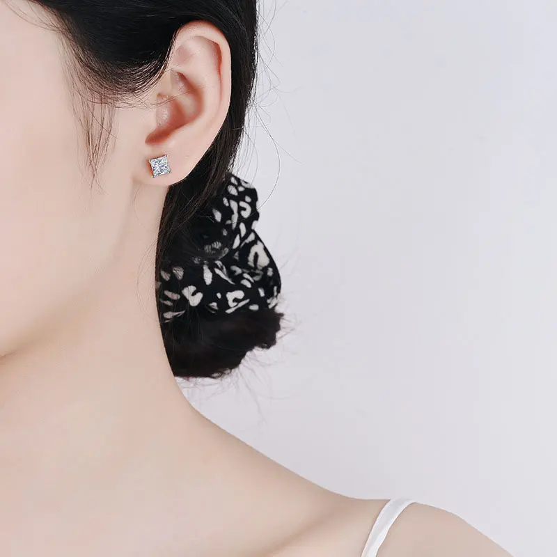Metal Color: Light Yellow Gold Color - KNOBSPIN D Color Princess Cut Moissanite Earring s925 Sterling Sliver Plated with 18k White Gold Earrings for Women Fine Jewelry