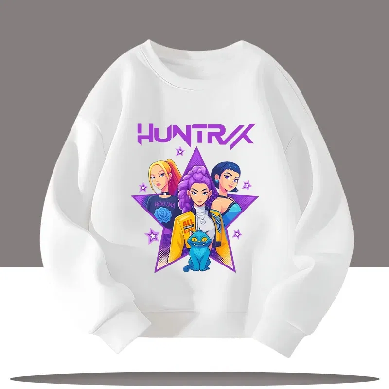 Color: Red, Kid Size: 7 - Children's Clothing K-pop Demon Hunters Cartoon Print 3-12 Year Old New Style Kids Round-neck Sport Shirt Cute Girl Casual Top