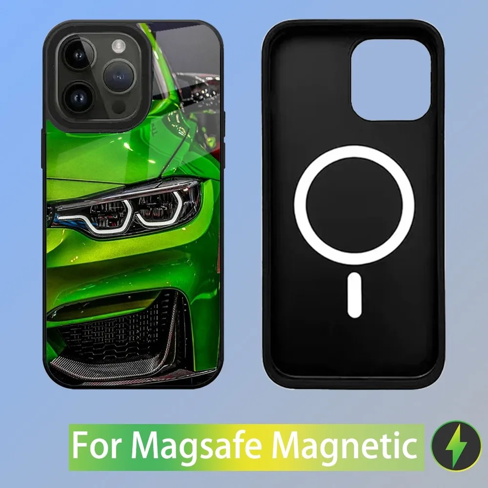 Color: Brown, Material: EVA - Cool Sport Car B-BMW Phone Case For iPhone 16,15,14,13,12,11,Plus,Pro,Max Mini Magsafe Magnetic Wireless Charging