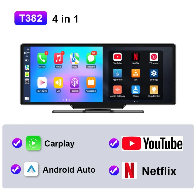 JMCQ Universal 10.26" Android WIFI Car Multimedia Player Bluetooth Wireless Carplay auto Monitor Screen for YouTube for Netflix