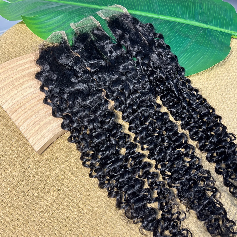 2x6 HD Lace Closure Deep Curly 100% Human Hair Deep Parting Preplucked Bleached Knots Invisible Closure Natural Color For Women