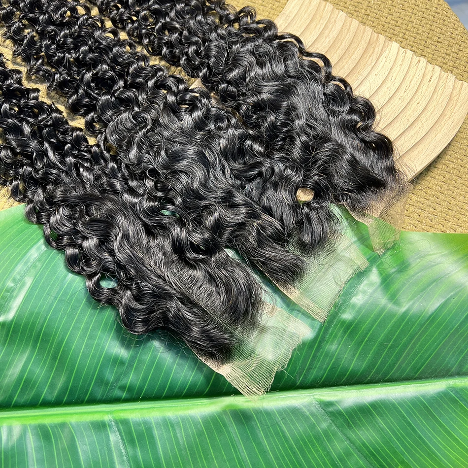 2x6 HD Lace Closure Deep Curly 100% Human Hair Deep Parting Preplucked Bleached Knots Invisible Closure Natural Color For Women