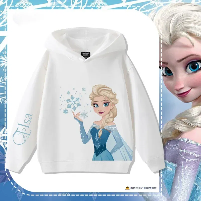 Color: SKY BLUE, Kid Size: 6 - Queen Elsa Surrounding Girls Autumn and Winter Hooded Sweatshirt Children Girl Children's Tops Cute Long-sleeved Coat