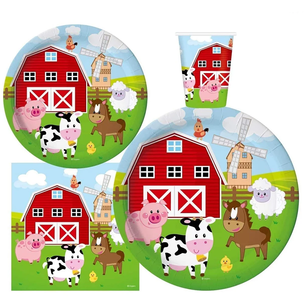 Color: Olive - Farm House Fun Barnyard Animals Party Supplies Paper Plates Napkins CUps Farm Animals Birthday Party Decoration