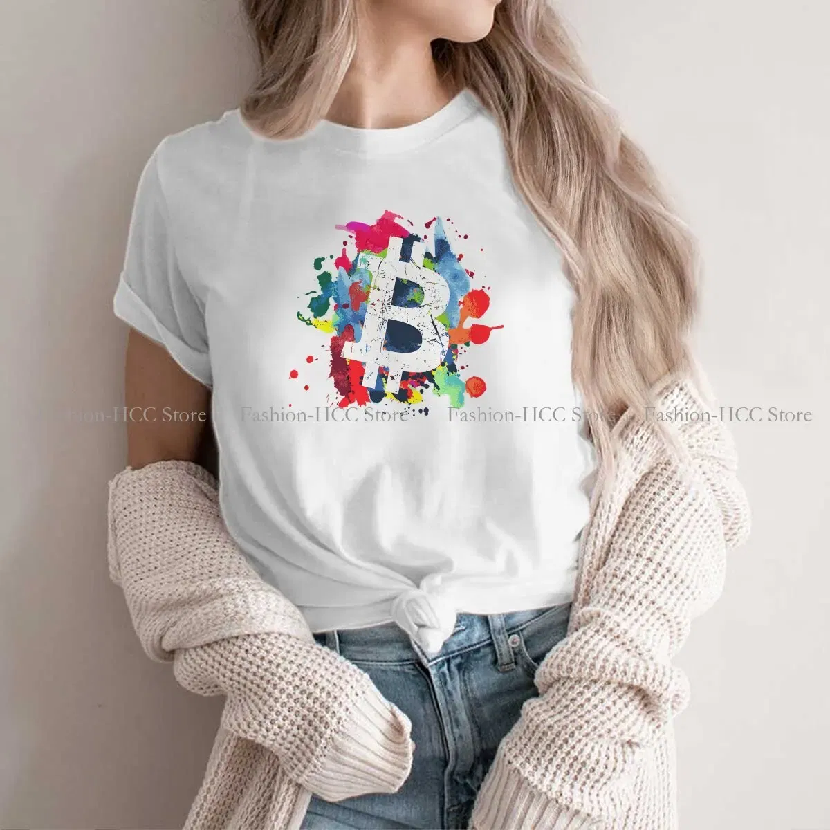 Color: WHITE, Size: M - Bitcoin Polyester TShirts Art Personalize Men's T Shirt Funny Clothing