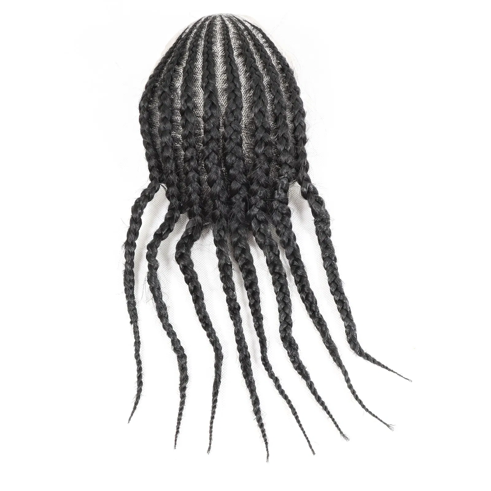 Cornrow Box Braided Toupee For Men Human HairPiece Breathable Lace With PU Replacement System Hair Prosthesis Units Patch Wig