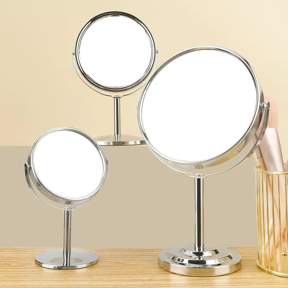 Color: GRAY - 3/4/5in Double-Side Makeup Mirror With 2X Magnification Clear Reflection And Easy To Carry Desktop Vanity Mirror With Stand