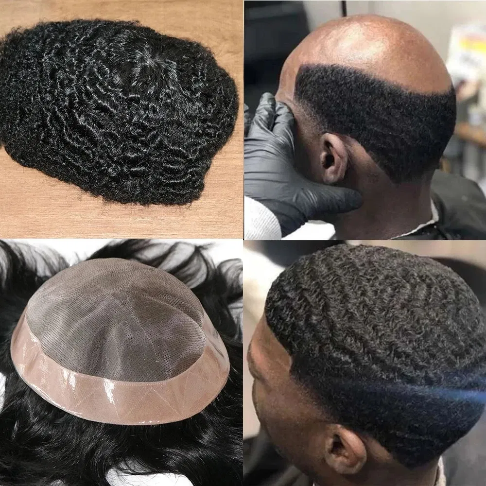 20MM Curly Brown Black Super Durable Mono Lace&Pu Mens Toupee Wig Human Hair 15mm Capillary Prosthesi Weave Replacement For Male