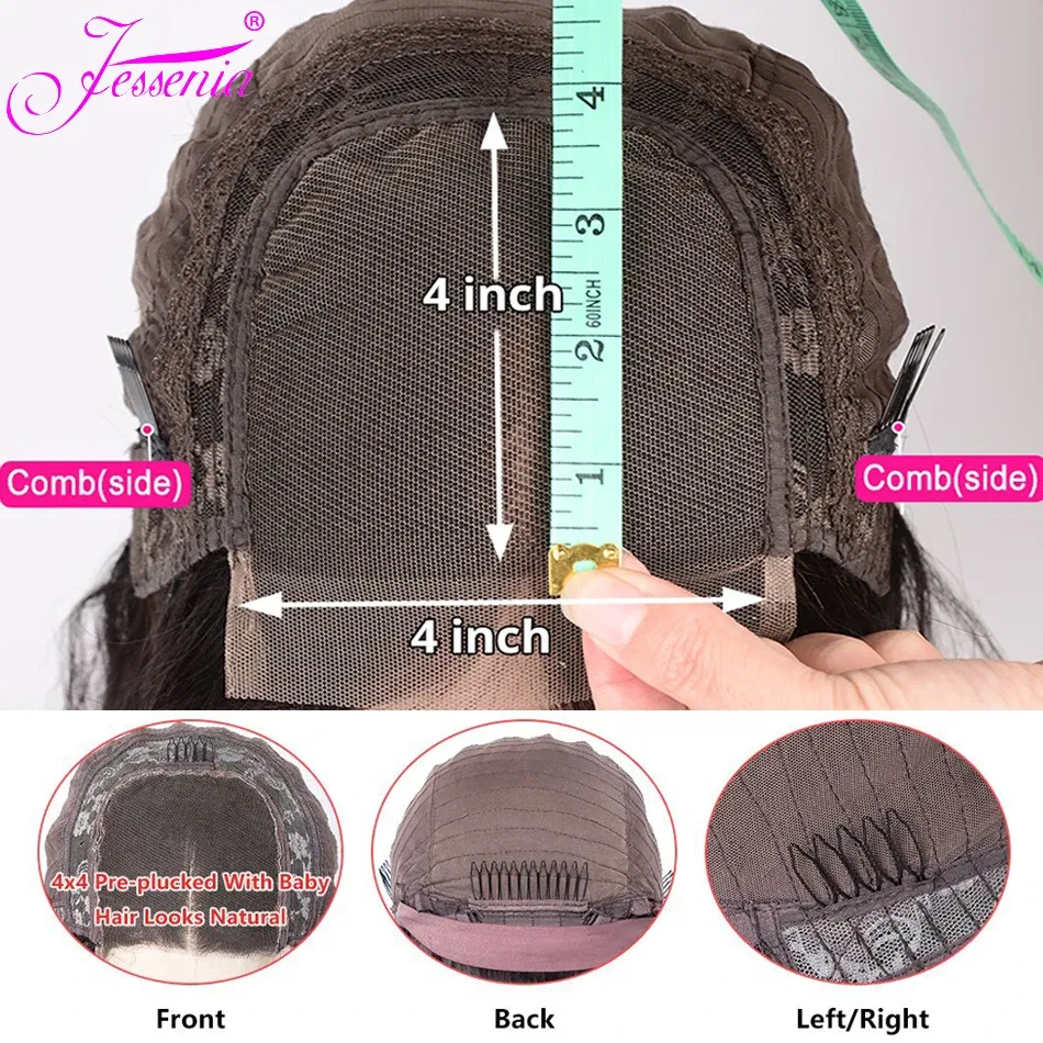 Hair Color: #2, Stretched Length: 10inches - 13X4 Glueless Water Wave Wigs Human Hair Pre Cut Bob Wig Ready To Go 180% Density 4x4 Water Wave Lace Closure Wigs Human Hair