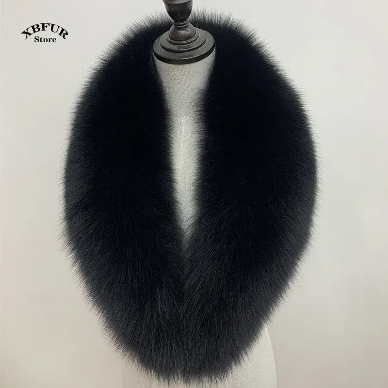 Color: Blue, Size: XS - Winter Real Fox Fur Collar Woman Black Natural Fur Scarf Shawl For Women Collars Wraps Neck Warmer Fur Scarves Luxery Scarf Men