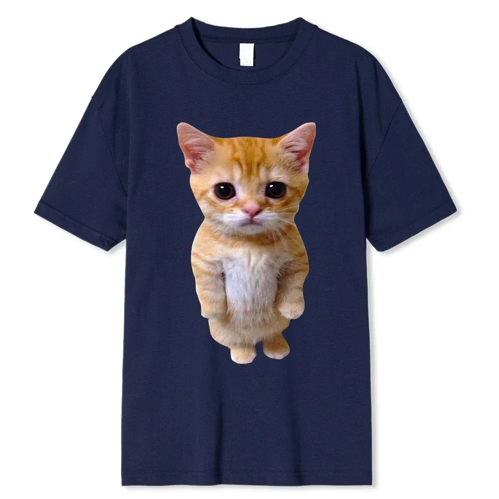 Color: Dark Grey, Size: XXL - El Gato Meme Sad Crying Cat Munchkin Kitty Meme Trendy Graphic T-shirt Unisex Fashion Short Sleeve T-shirts Oversized Streetwear