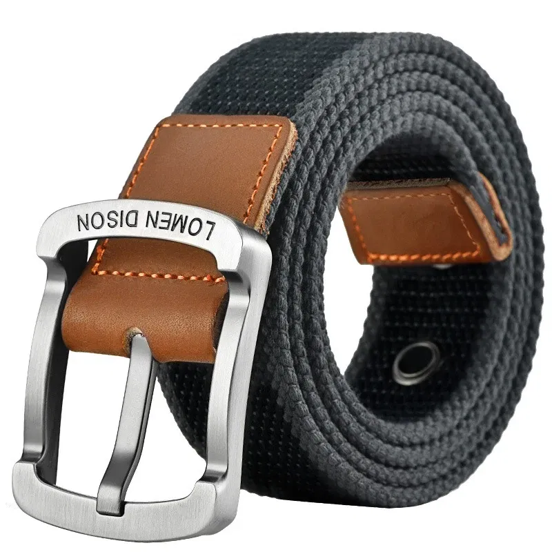 Color: GRAY, Belt Length: 120cm - Tactical Canvas Men's Belt Fashion Casual All-match Jeans Accessories Girdle Outdoor Sports Hunting Nylon Pin Buckle Waistband