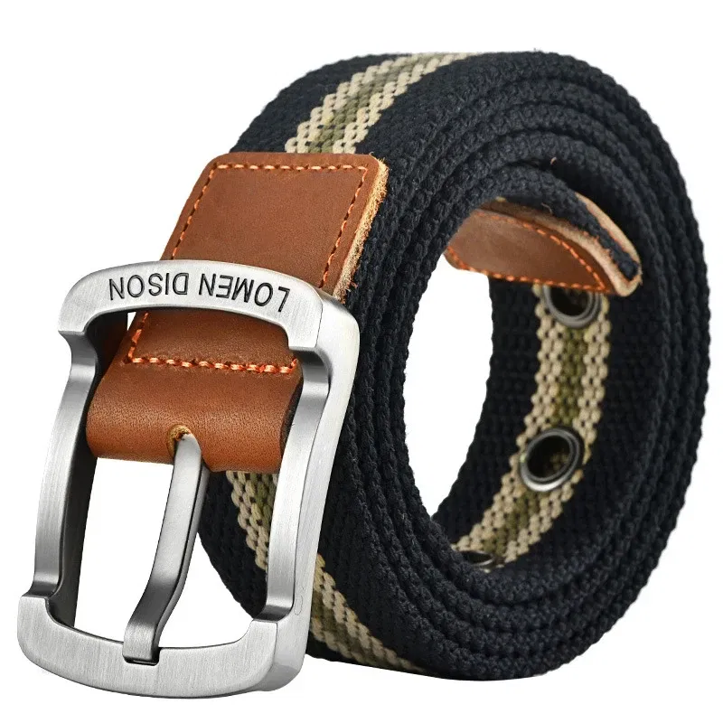 Color: GRAY, Belt Length: 120cm - Tactical Canvas Men's Belt Fashion Casual All-match Jeans Accessories Girdle Outdoor Sports Hunting Nylon Pin Buckle Waistband