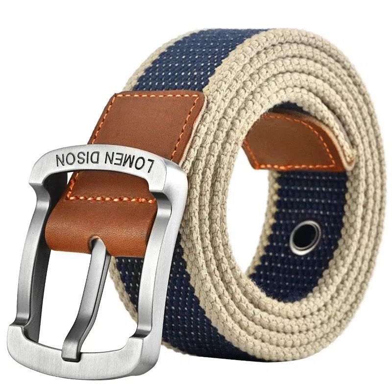 Color: GRAY, Belt Length: 120cm - Tactical Canvas Men's Belt Fashion Casual All-match Jeans Accessories Girdle Outdoor Sports Hunting Nylon Pin Buckle Waistband