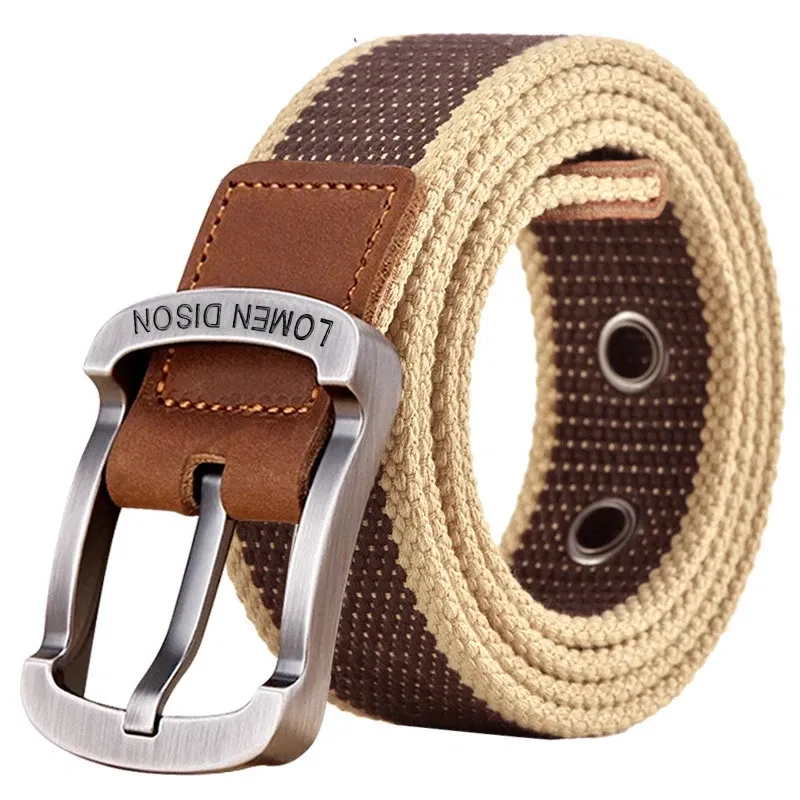 Color: GRAY, Belt Length: 120cm - Tactical Canvas Men's Belt Fashion Casual All-match Jeans Accessories Girdle Outdoor Sports Hunting Nylon Pin Buckle Waistband