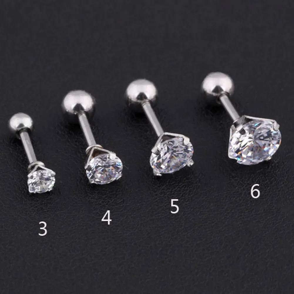 Metal Color: Gold-color, Main Stone Color: WHITE - 1Pc Small Round Cz Tragus Cartilage Titanium Steel 16G 4 Prong Ear Stud Earrings Tragus Helix Piercing Jewelry Sexy Body Jewelry