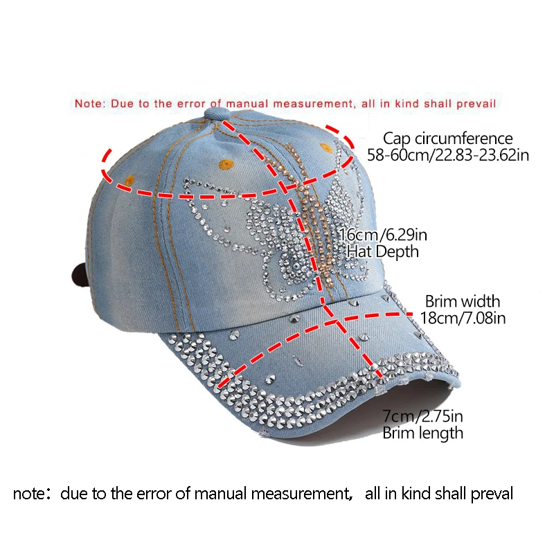 Color: DEEP BLUE, Size: Adjustable - A Women?™s Sparkle Bling Rhinestone Bejeweled Cotton Denim Baseball Cap
