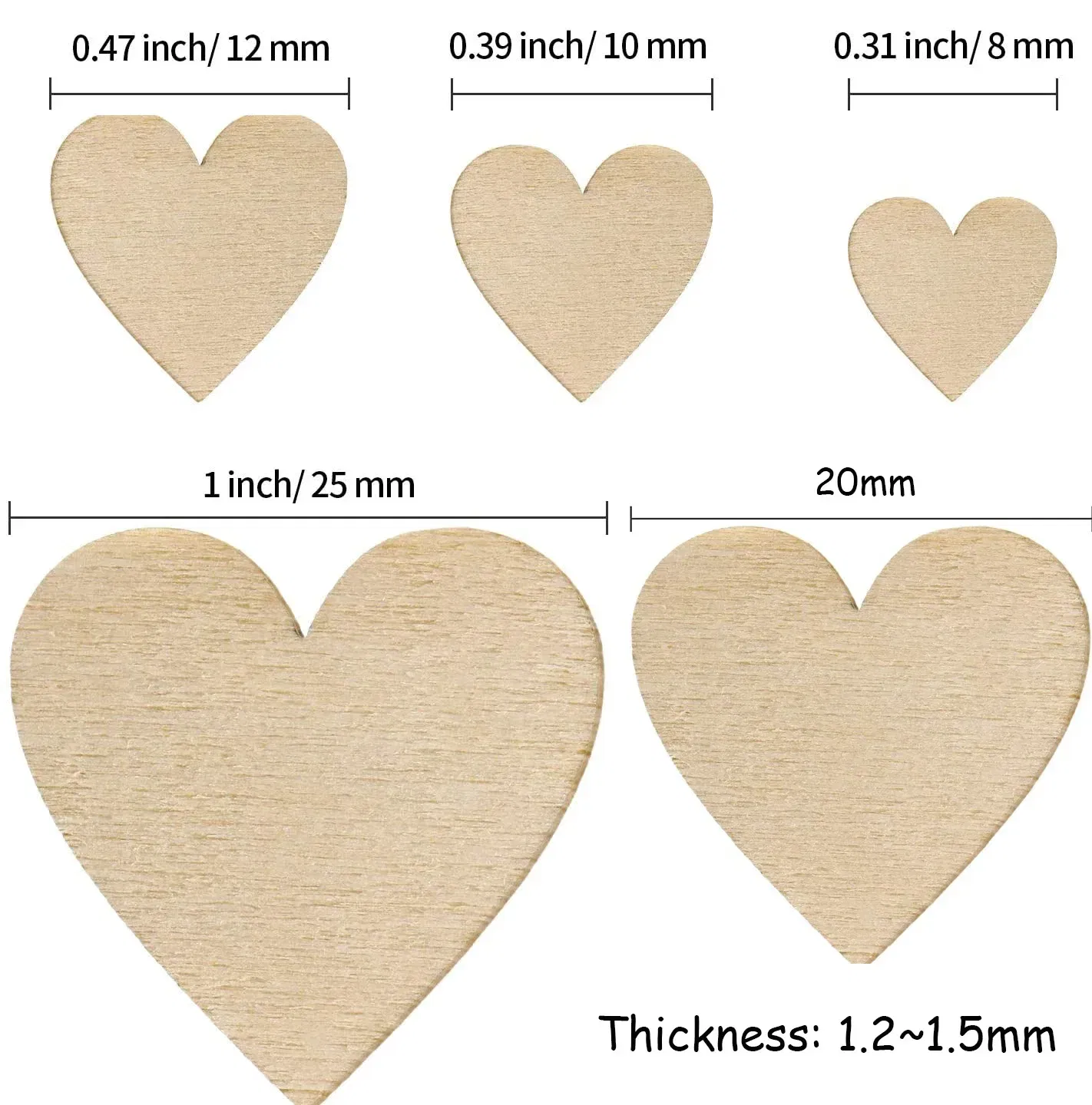 Color: Light Grey, Wood Thickness: 7mm - 1-10cm Unfinished Wooden Hearts Love Blank Wood Slices DIY Wooden Crafts For Christmas Painting Wedding Ornaments