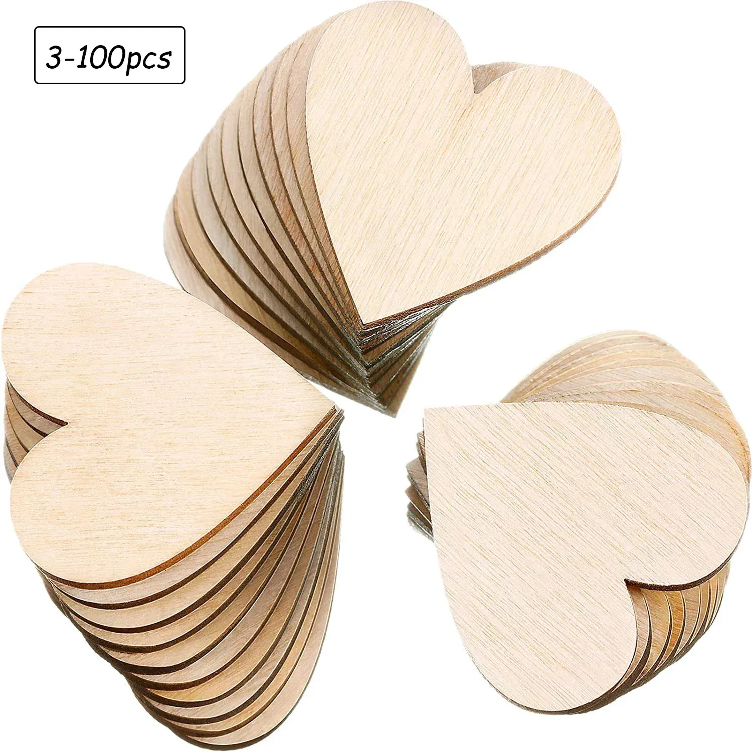 Color: Light Grey, Wood Thickness: 7mm - 1-10cm Unfinished Wooden Hearts Love Blank Wood Slices DIY Wooden Crafts For Christmas Painting Wedding Ornaments