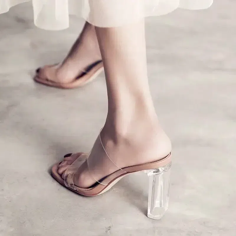 Color: black, Shoe Size: 34 - Summer Women Pumps Sandals PVC Jelly Slippers Open Toe High Heels Women Transparent Perspex Slippers Shoes Heel Clear Sandals