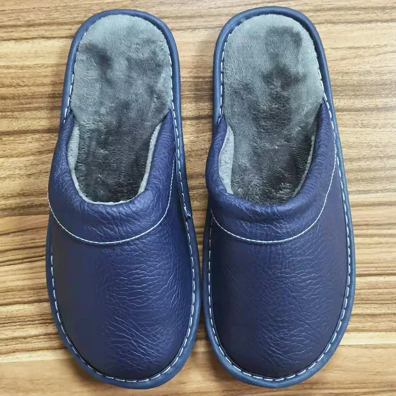 Color: Pink, Shoe Size: 6.5 - Mens Bedroom Leather Slippers Unisex Black Home Shoes Big Size 47 48 Man's Slippers Indoor Comfy Males Slides Family Flats Shoes