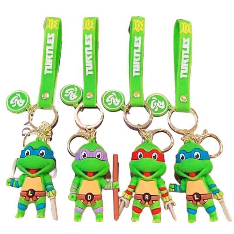 Color: Green, Size: 12cm - Ninja Turtles Keychain Schoolbag Cartoon Pendant Anime Key Chain Keyrings Car Key Ring Accessories Kids Adults Birthday Gifts