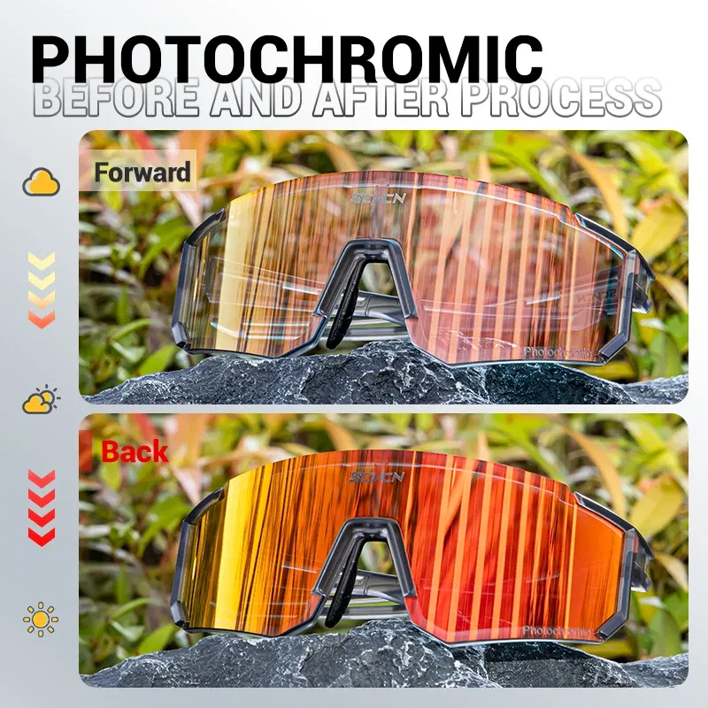 Color Name: PURPLE - SCVCN Color Photochromic Cycling Glasses Outdoo Fashion Sports Sunglasses Men MTB Cycling Sunglasses Women Road Bike Glasses