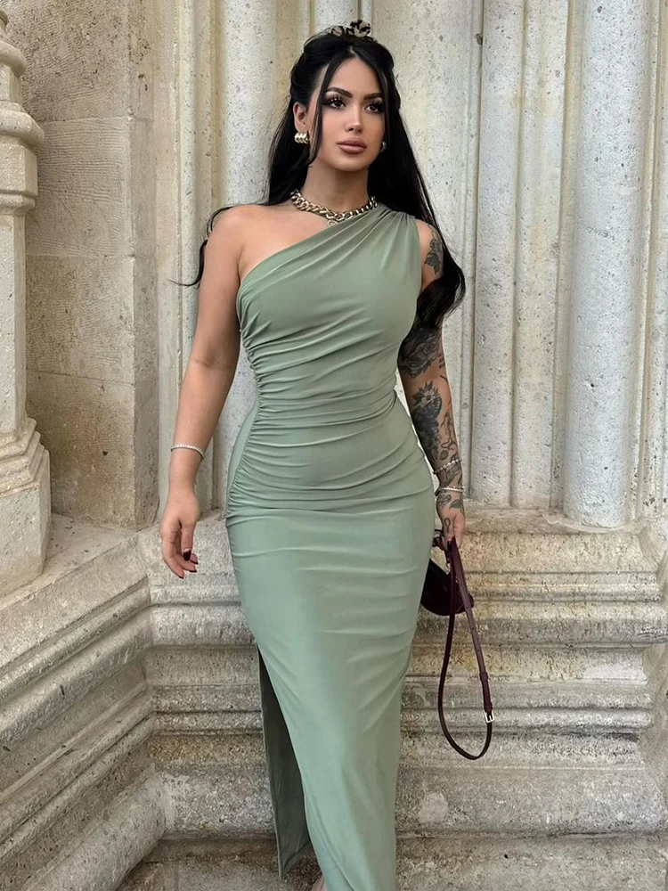 Color: green, Size: L - Summer Black New Dress Women Fashion Sexy Split Sleeveless Backless Slim Maxi Dress Female Casual Club Elegant Lady Party Dress