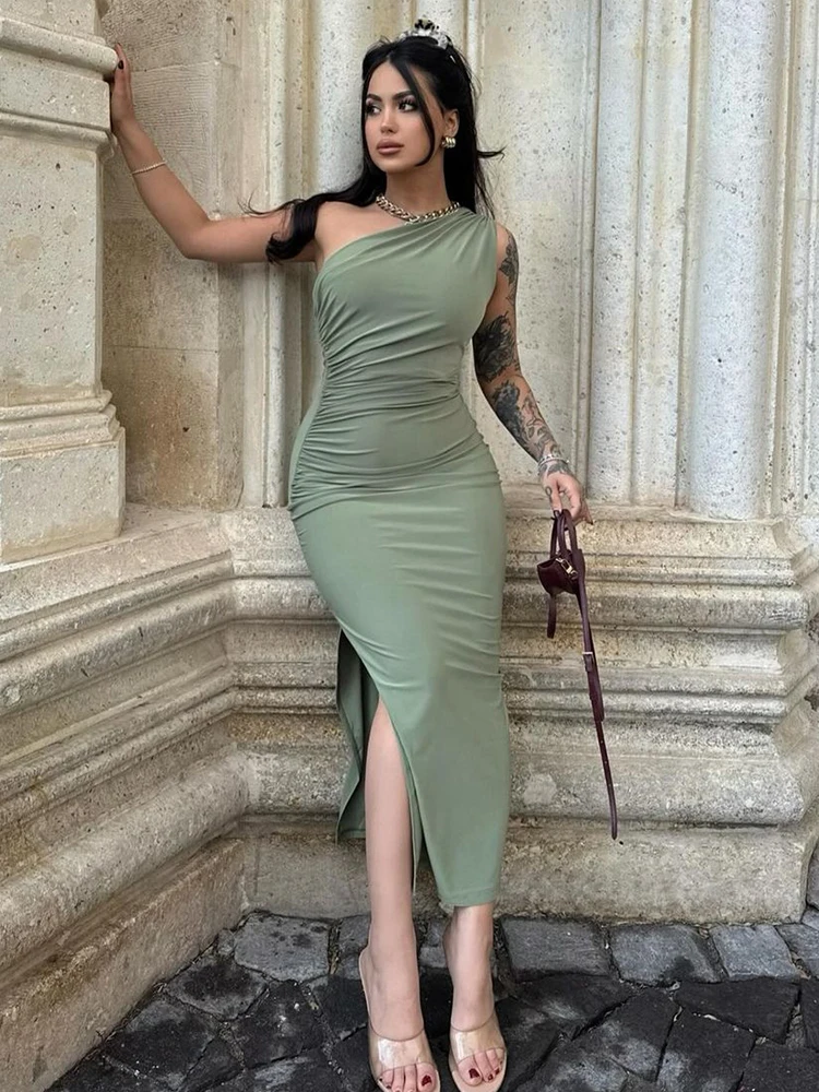 Color: green, Size: L - Summer Black New Dress Women Fashion Sexy Split Sleeveless Backless Slim Maxi Dress Female Casual Club Elegant Lady Party Dress