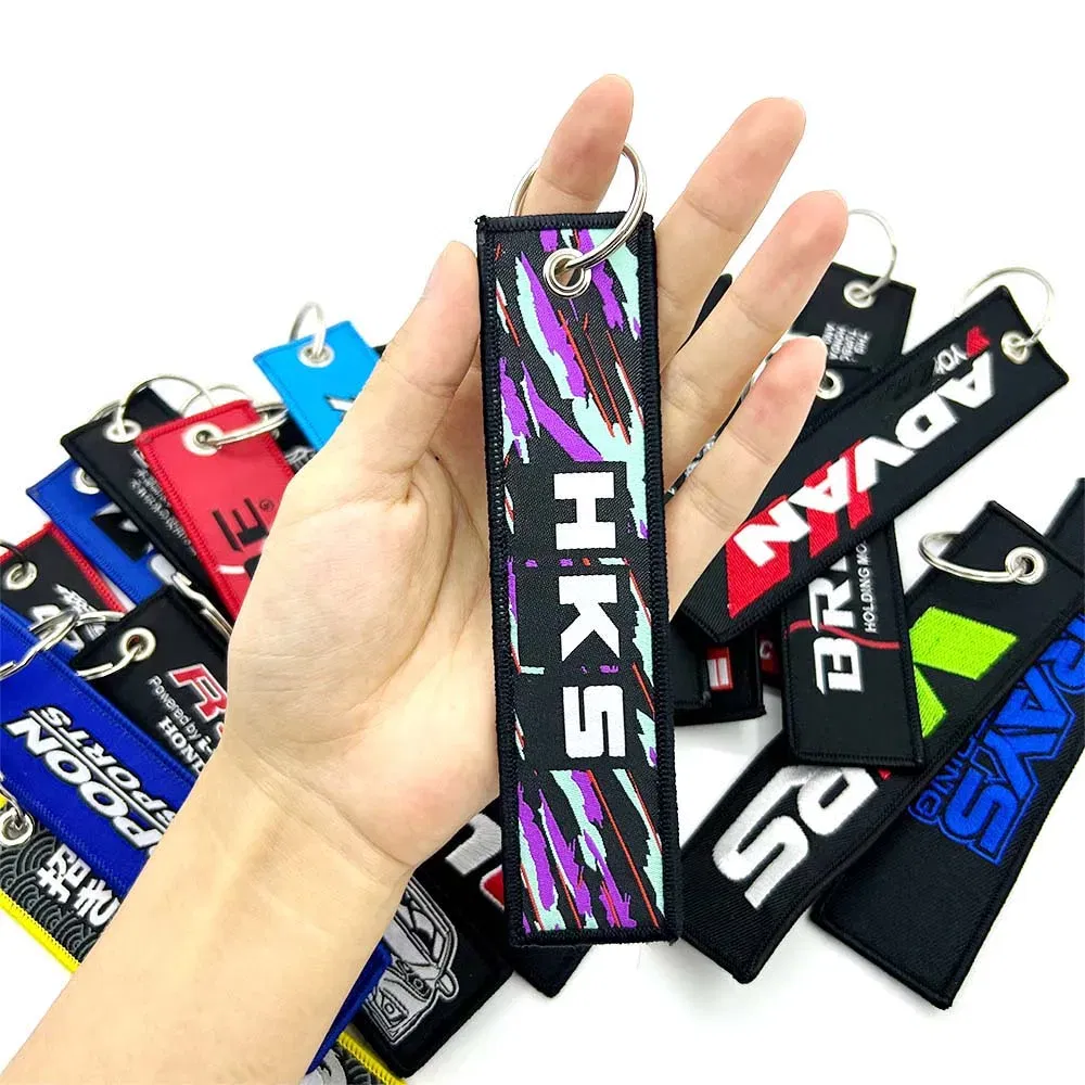 Color Name: Yellow - JDM HKS Keychain Embroidered Woven Personality Fashion Cloth for Honda Key Chain Car Motorcycle Key Rings Key Holder Pendant Nos