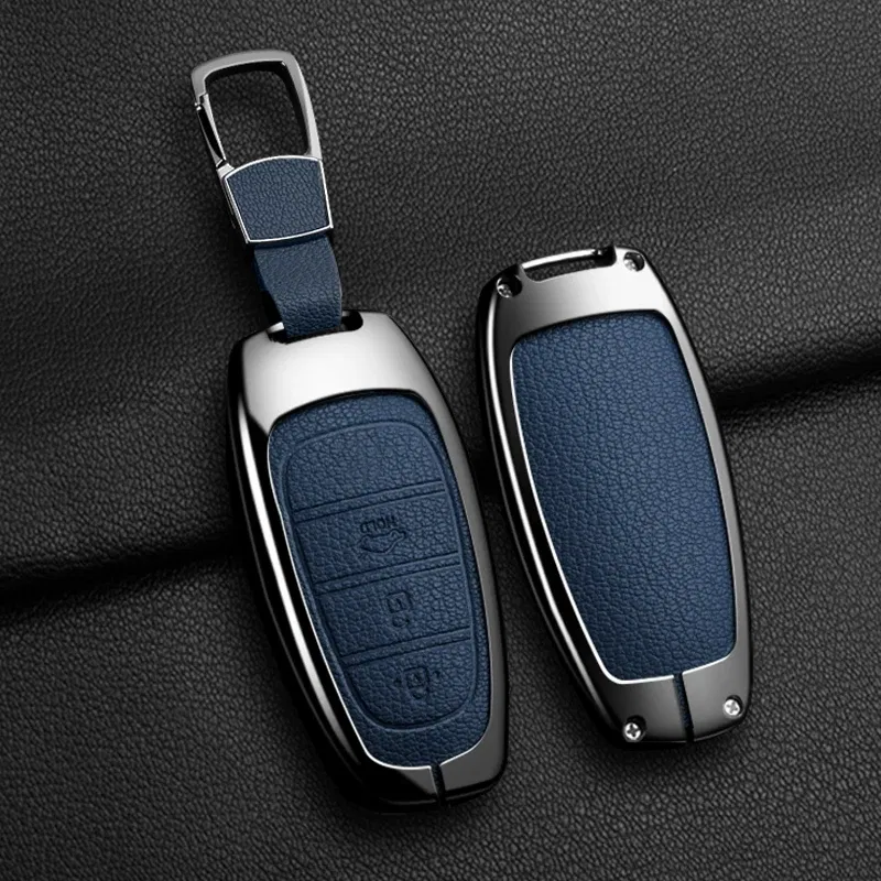 Color Name: army green - New Auto Alloy Car Key Case Cover Fob for Hyundai Solaris Sonata Hybrid NEXO NX4 New Grand Santa Fe Tucson 2020-2024 Accessories