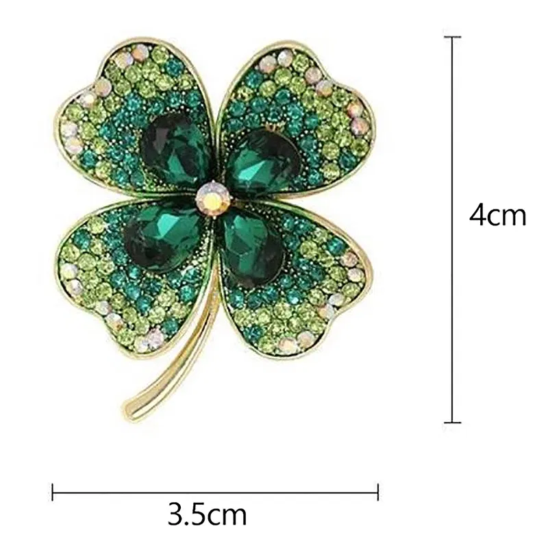 Metal color: Gold-color - Korean Style High-End Crystal Glass Fashion Brooch Alloy Four-Leaf Clover Pin Clothing Accessories Brooch Women