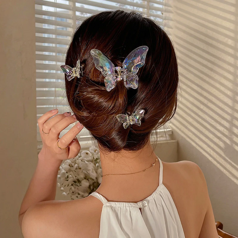 Color: Lavender - 1Pc Sweet Hair Claws Sweet Fairy Butterfly Hairpin Clip Summer Acrylic Styling Tools Barrettes Women Girl Hair Accessories