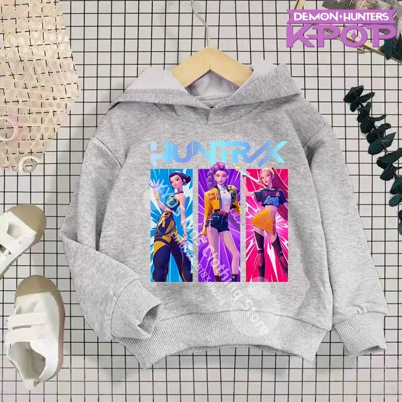 Color: GRAY, Kid Size: 13T - 2025 KPop Demon Hunters Hoodie Fashion Rumi Sweatshirt Pullover Cute Long Sleeve Autumn Boys Girls Cartoon Y2K Hoody Sportswear
