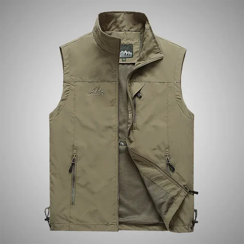 Color: Khaki, Size: XS?€old?‰ - Autumn Men Waistcoat Outdoor Leisure Solid Sleeveless Jacket Young Middle-aged Photography Fishing Casual Vest Male summer