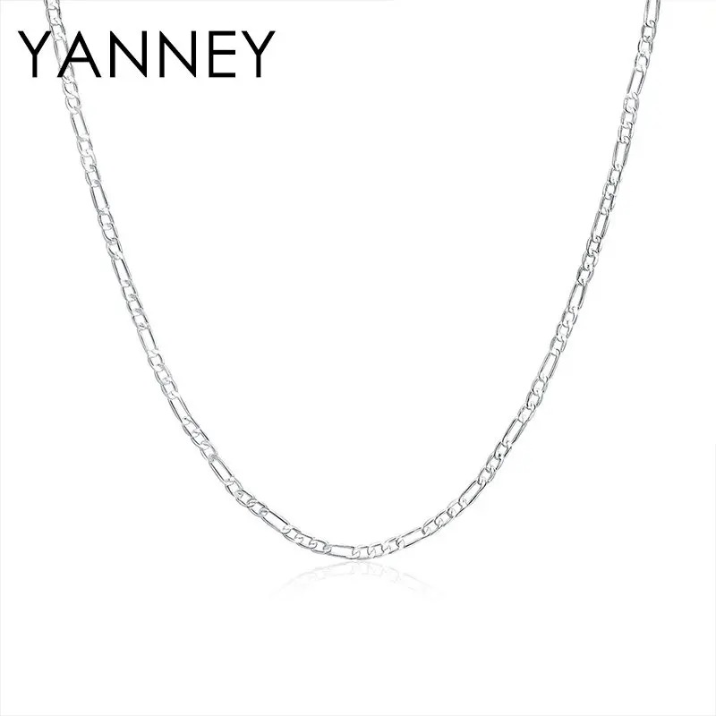 Gem Color: Green, Length: 90cm - 925 Sterling Silver 4MM 16-30 Inches Figaro Chain Bracelet Necklace For Man Woman Fashion Couple Christmas Gift Jewelry Set 2pcs